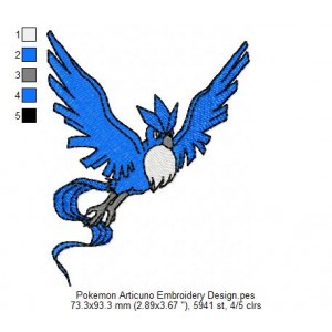 Pokemon Articuno Embroidery Design